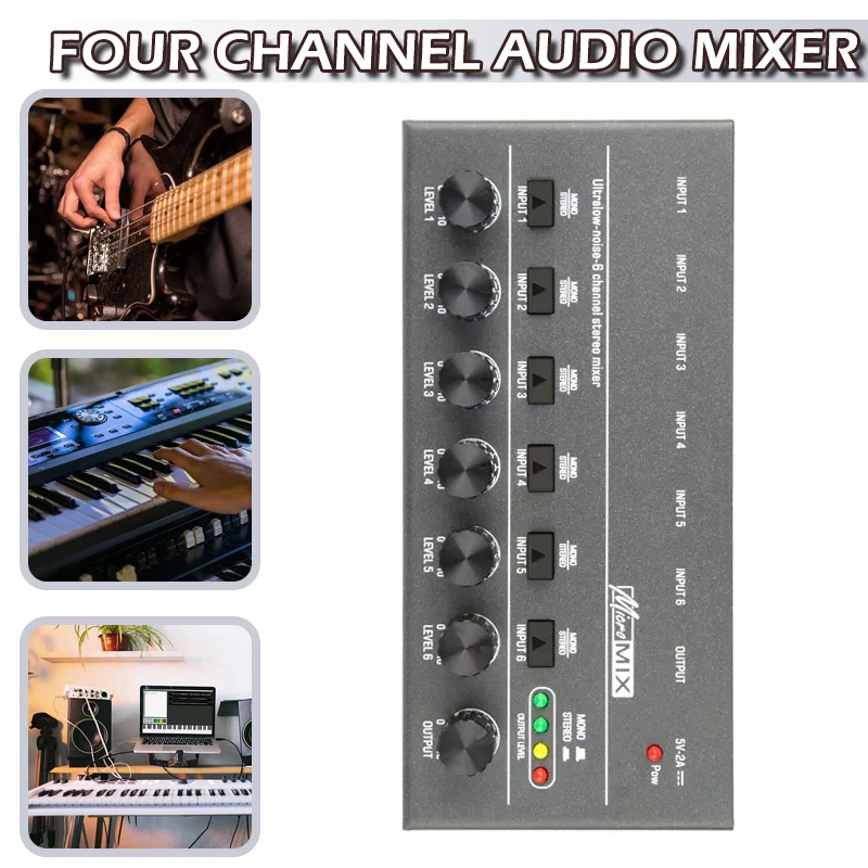 4 Channel Dx400 Mini Audio Mixer 5v 2a Dj Low Noise Sound Signal Mixers