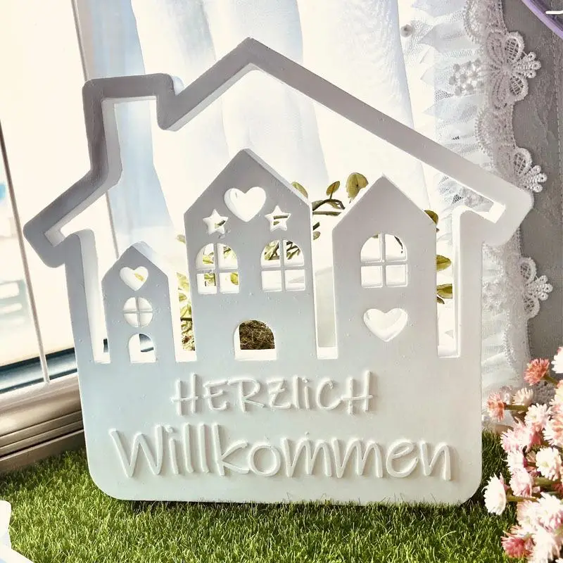 Three connected house decoration with chimney and heart, silicone mold, three connected house aromatherapy gypsum mold