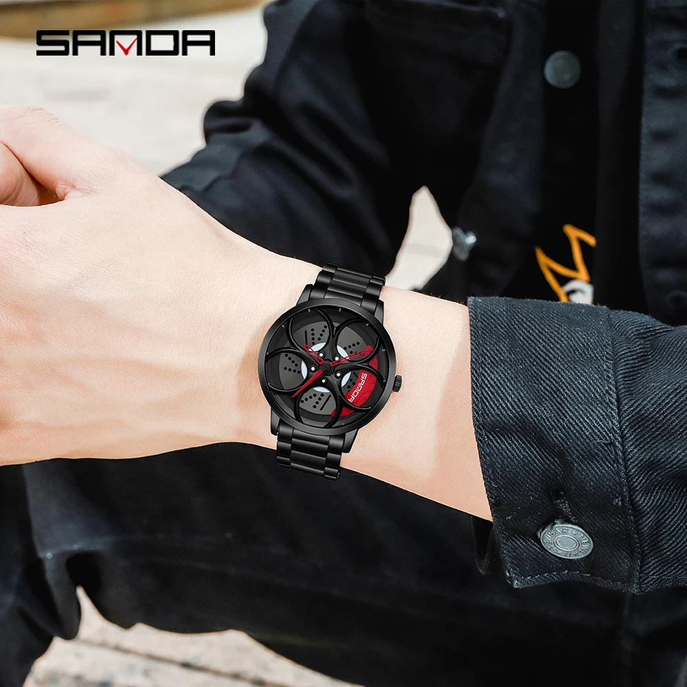 Man Fashion Luxury Quarzt Watches Hollow Unique Wheel Design Dial Wristwatch Waterproof Sports Clock Watch for Men Reloj Hombre