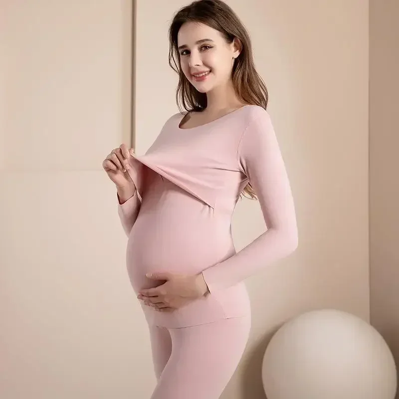Women Maternity Sets Thermal Underwear Tops Pants Postpartum Breastfeeding Pajamas Autumn