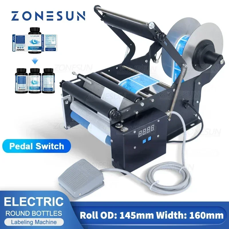 ZONESUN Semi Automatic Round Bottle Labeling Machine Stamp Dispenser Target Pasters Label Sticker Bottle Labeler ZS-TB16P 1
