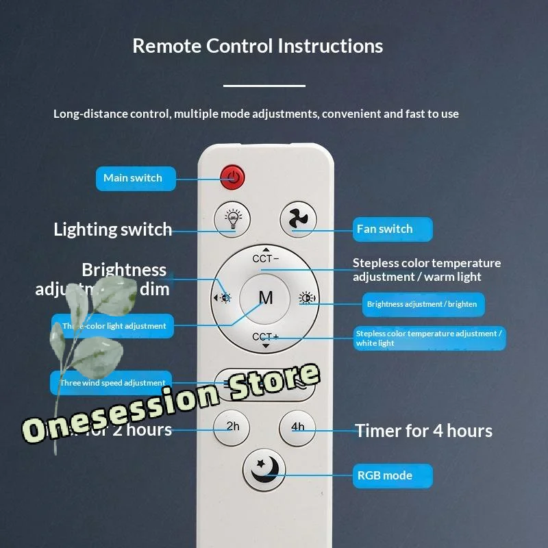 Wireless Ceiling Fan Remote Control with Light and Speed Dimming, Sleep Timer Function