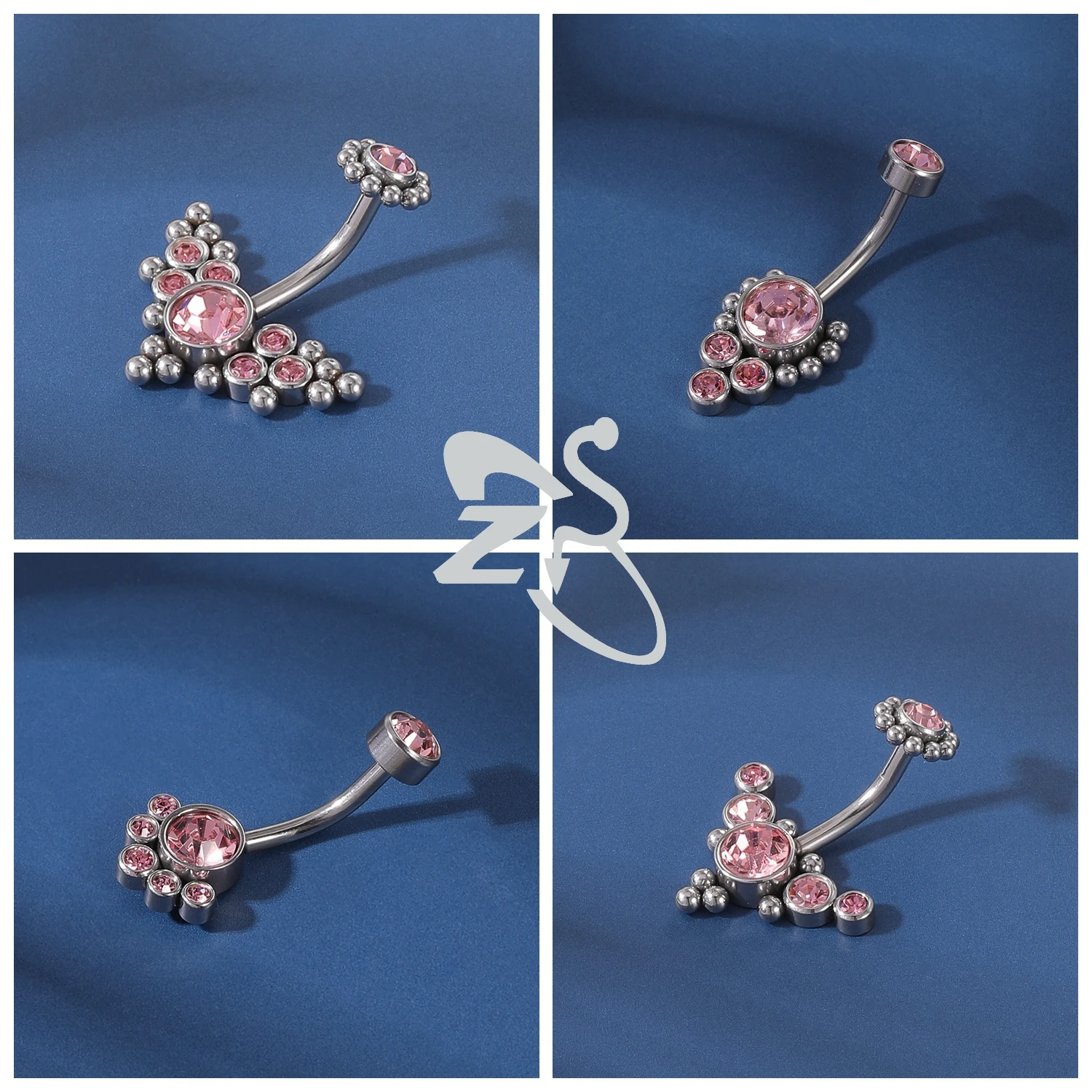 ZS 1 Piece Pink CZ Crystal Pendant Belly Button Rings Cute Heart Butterfly Flower Stainless Steel Navel Piercings Body Jewelry