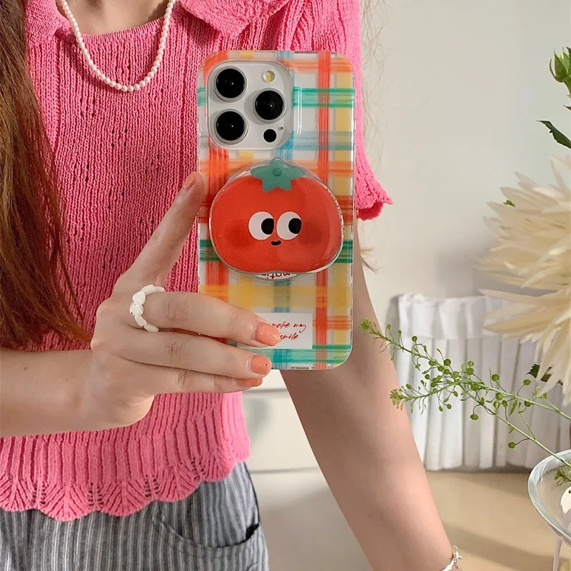 Coque de téléphone à grille amusante peinte magnétique avec support de tomate, pour iPhone Pro max