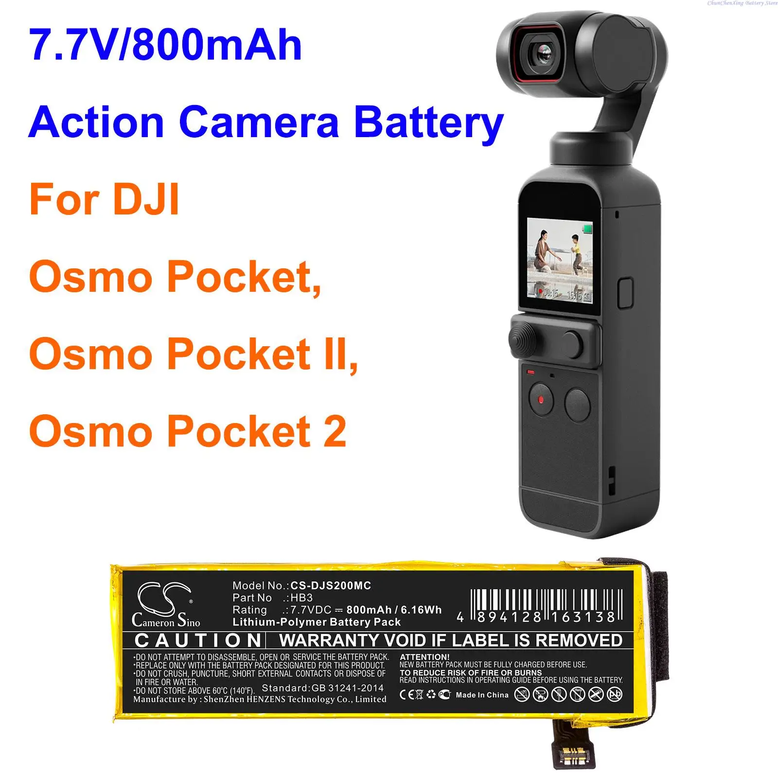 

OrangeYu 800mAh Action Camera Battery HB3 for DJI Osmo Pocket, Osmo Pocket II, Osmo Pocket 2