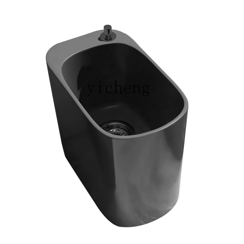 

XL Vertical Ceramic Mop Pool with Faucet Hole Gray Wash Mop Pool Balcony Narrow and Long Small Size