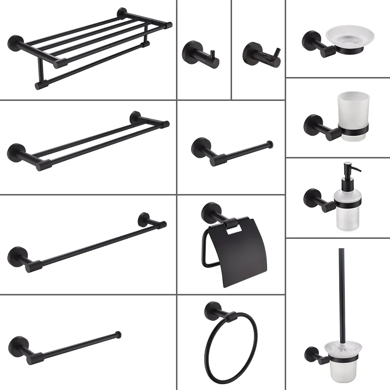 Wall Mount Stainless Steel Towel Bar Holder Toilet Roll Holder Bathrobe Hook Hanger Toilet Brush Bathroom Accessories Set