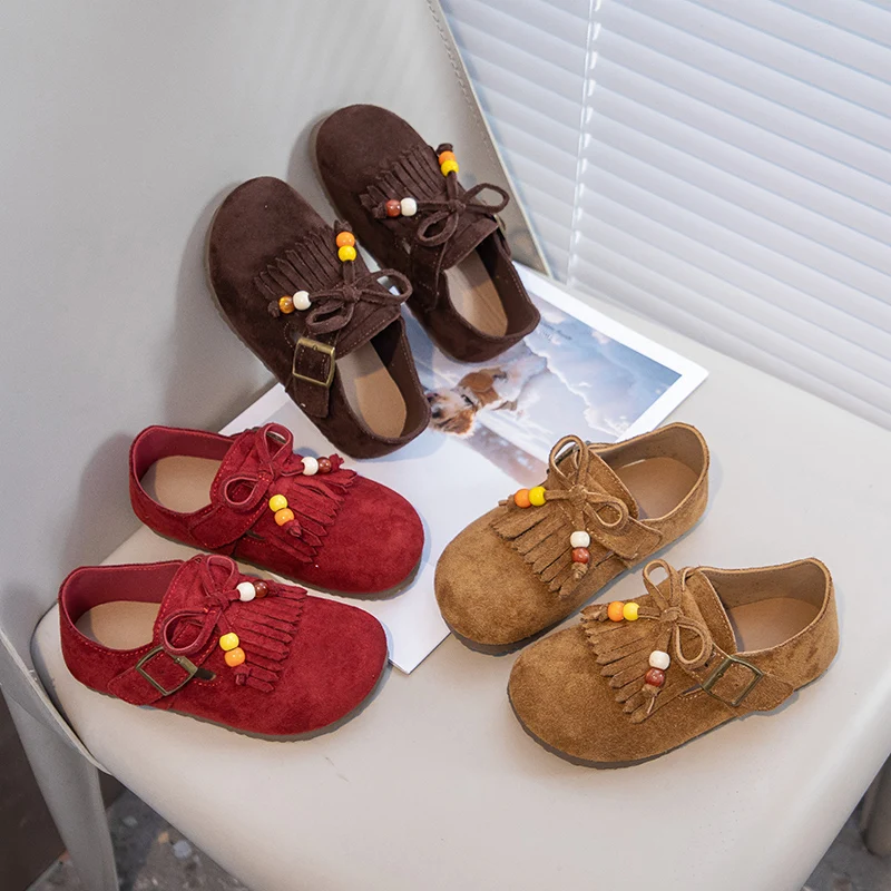 Leather Girls Moccasins Soft Sole Shoes for Autumn