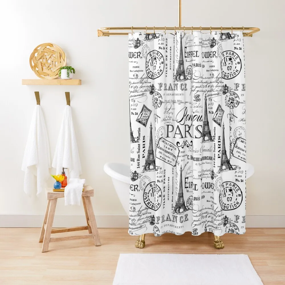 

Vintage Paris Black And White Nostalgic Pattern Shower Curtain Waterproof Shower Bathtub Curtain