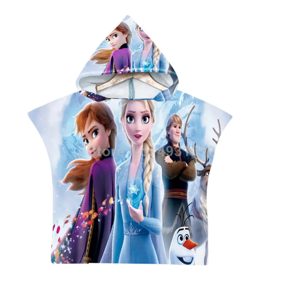 Cute Frozen Elsa Anna Baby Hooded Bath Towel Princess Beach Pool Swimming Shower Absortbent Bathrobe Height 80-180cm |