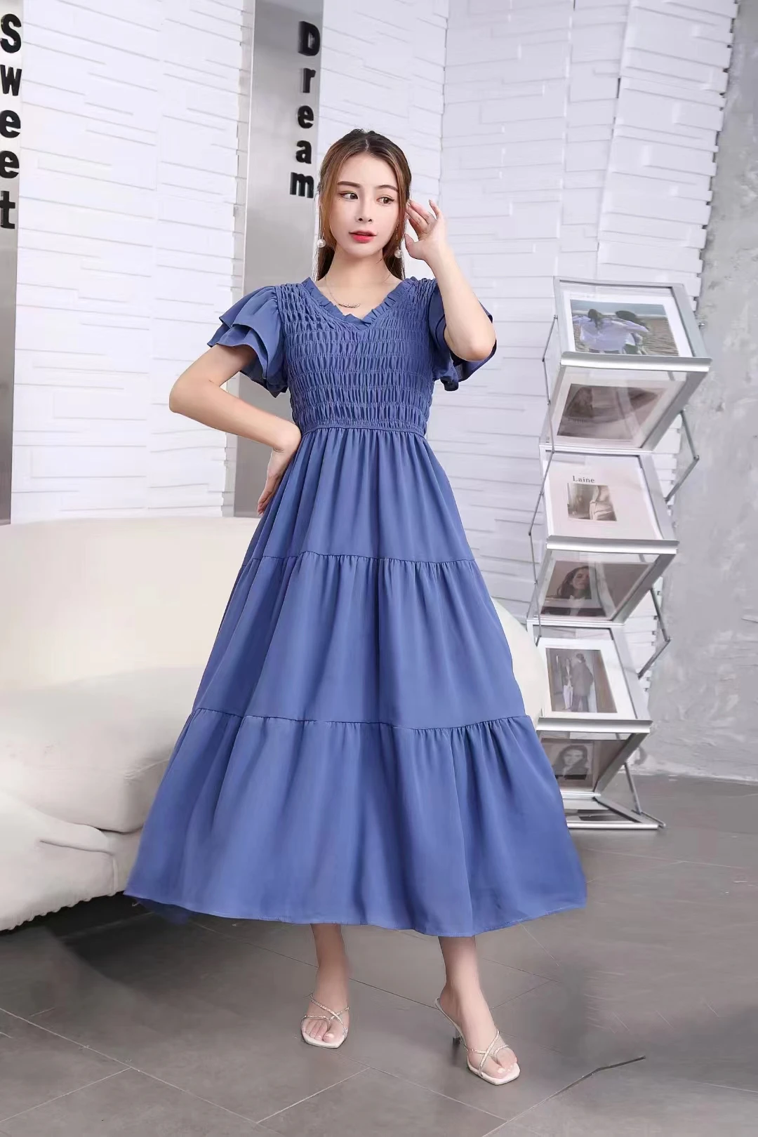 Stylish Korean Long Frock Formal Korean Long Gown New Fashion 2023 New  Summer Women V-Neck