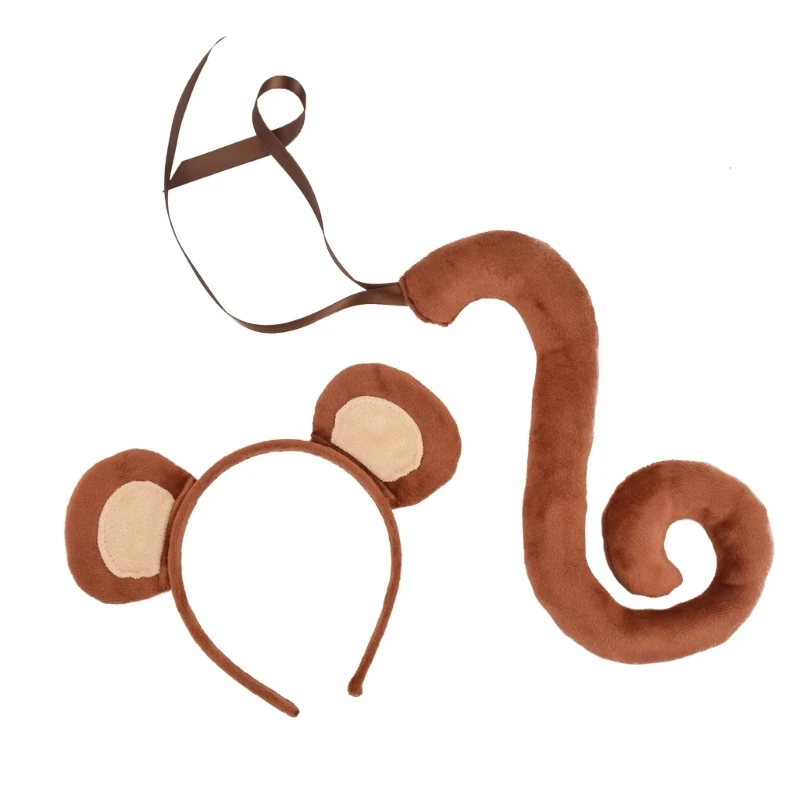 

Animals Cosplay Costume Sets Monkey Ears Headband Plush Tail for Halloween