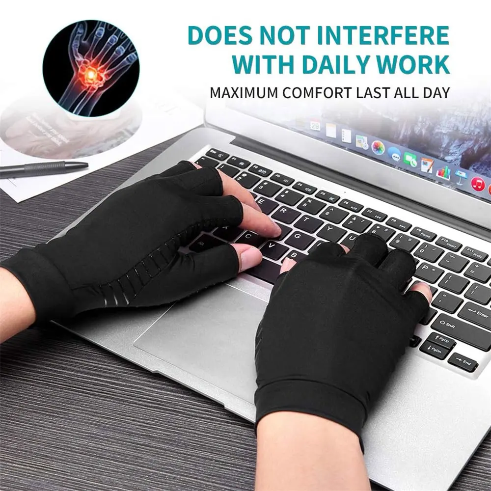 Copper Arthritis Compression Gloves Rheumatoid Arthritis Pain Relief Swelling Fingerless Glove for Computer Typing Joint Support 4