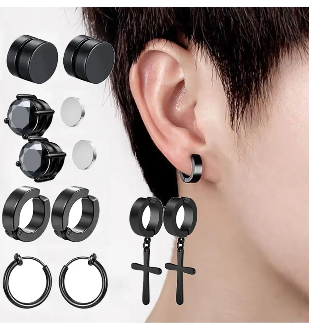 10 Paar magnetische Ohrclips, künstliche Creolen, Edelstahl-Clip-on-Anhänger-Ohrringe für Männer und Frauen, modisches Accessoire – Detail 3