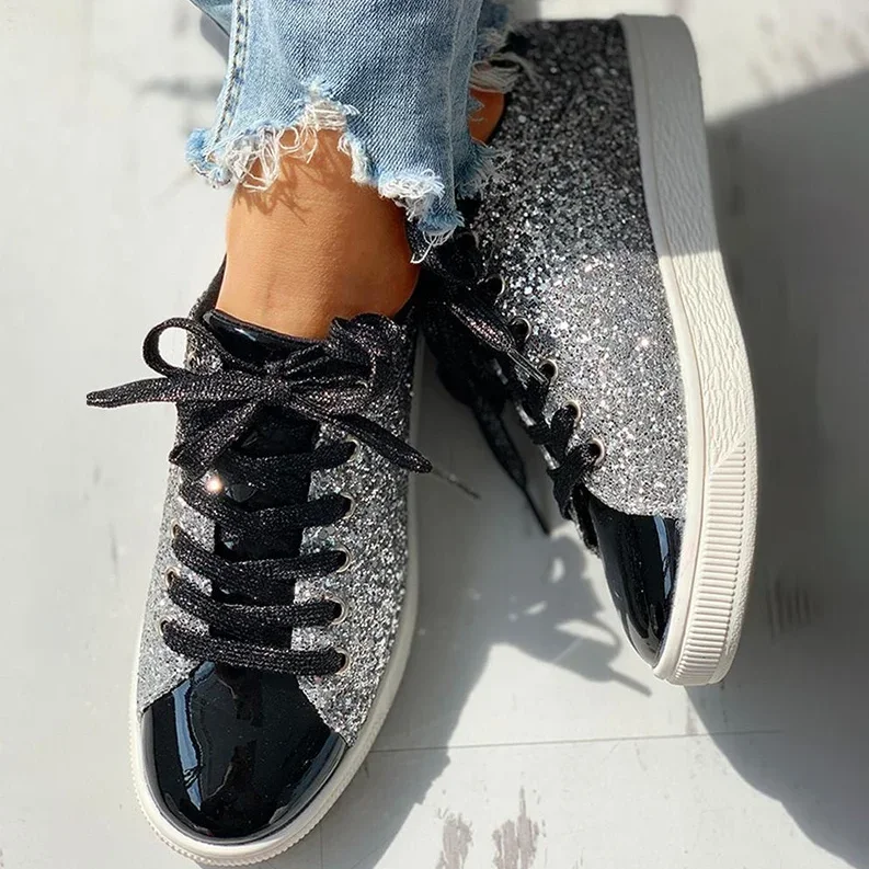 Wome Sneakers Bling Golden Shoes Casual - Uniqwear