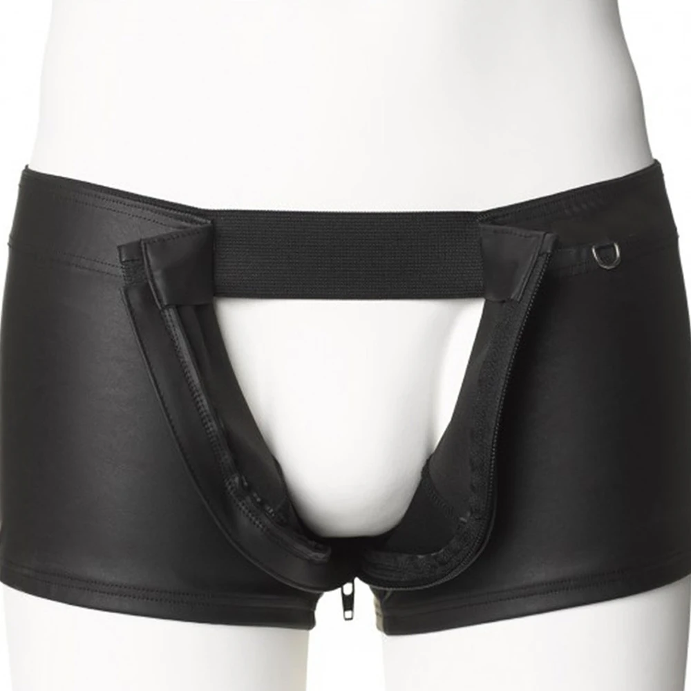 Sexy Zipper Crotch Boxershorts Men Underwear Lingerie Black Gay Fetish Panties Men Boxer Shorts Vinyl Leather Mens Underware