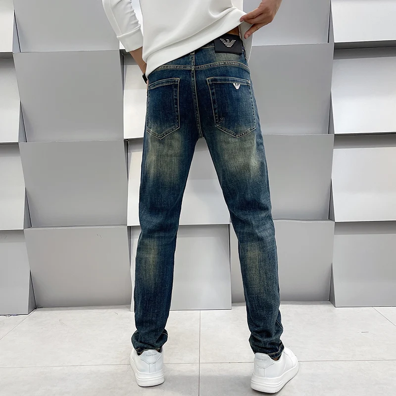 High-End and Fashionable Jeans Men's Blue for Spring and Summer Casual Versatile Men's Thin Loose Straight Pants