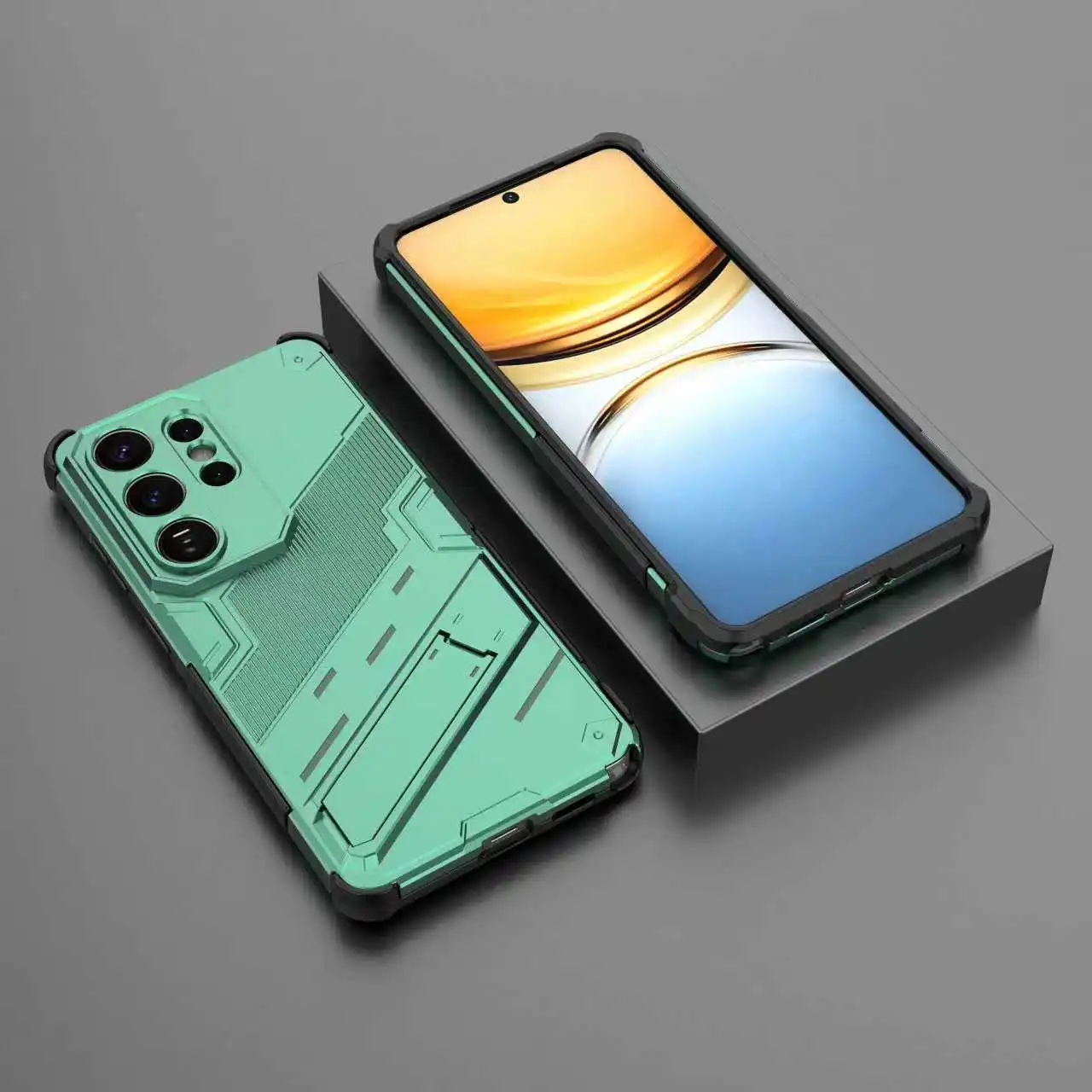 Armor Shockproof Phone Case with Holder and Lens Protection Cover