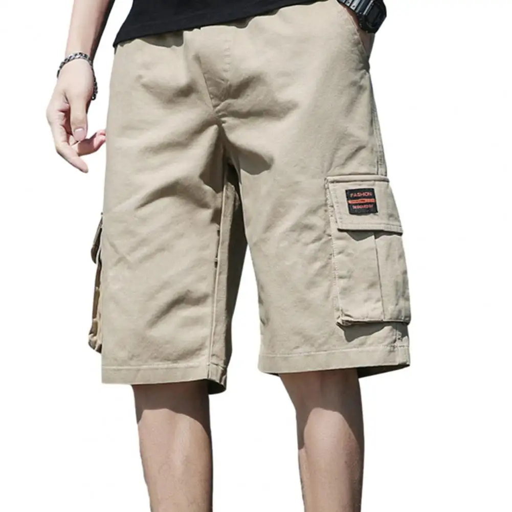 

Men Cargo Shorts Loose Straight Multi Pockets Elastic Waist Casual Knee Length Deep Crotch Breathable Men Summer Sport Shorts