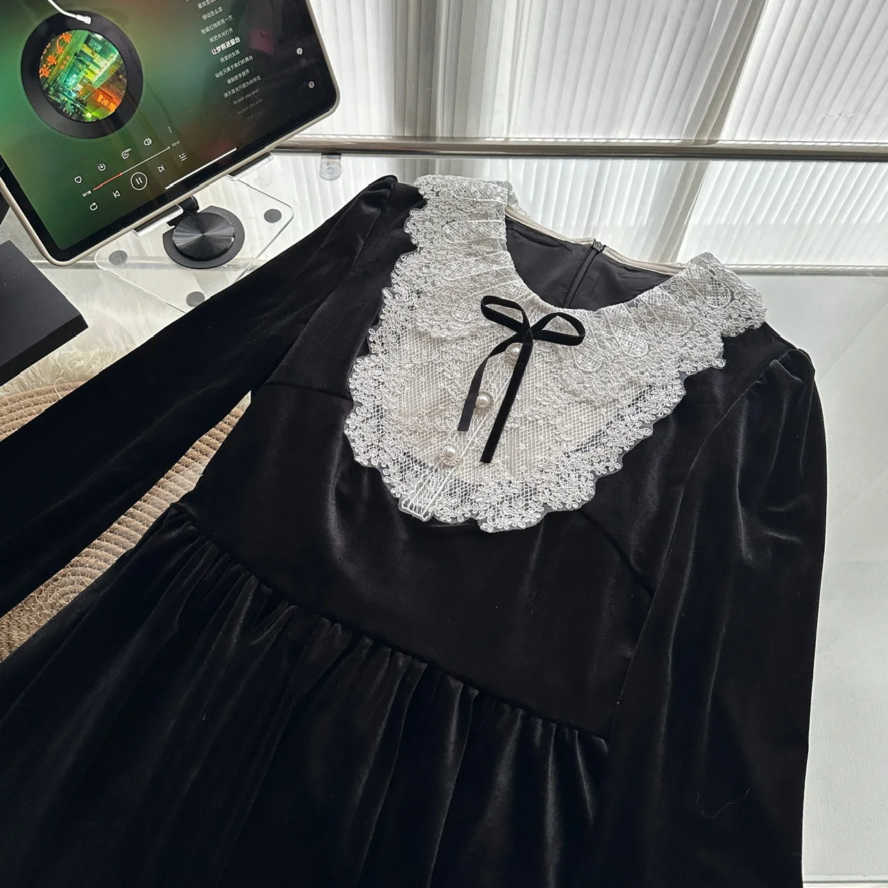 French Vintage Princess Evening Party Dresses Women Lace Patchwork Velvet Mini Dress A-line Korean Fashion Autumn Vestidos Mujer