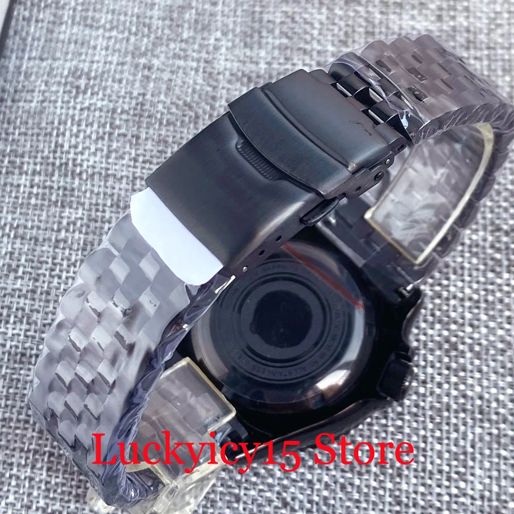 Diver 20bar Waterproof Tandorio 41MM Black PVD Watch Black Automatic NH36A Men Watch Double Date Display Dome Sapphire Glass
