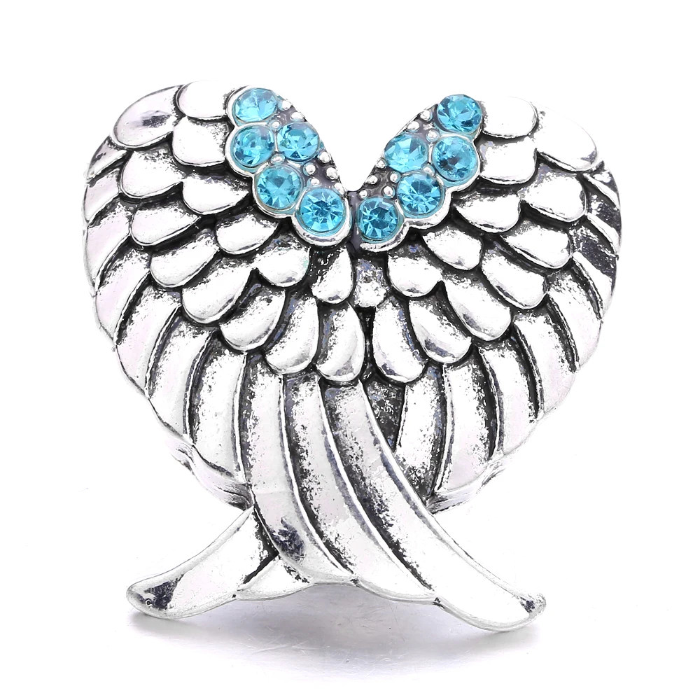 20pcs Retro Snap Button Jewelry Metal Heart Wing 18mm Snap Buttons Fit Bracelet Necklace