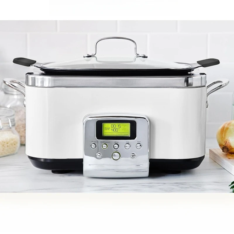 8 in 1 Electric Slow Cooker Dishwasher Safe Lid and Removable Pot Non-stick Multi-function Cooker Fry Saute Steam Basket White 2