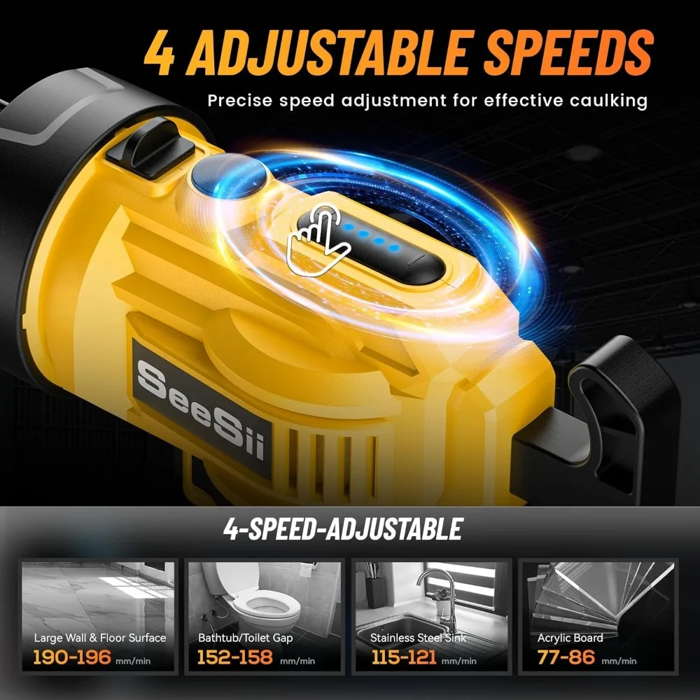 Cordless Caulking Gun W/ 2 Batteries, Uaoaii Electric Caulking Gun Battery Operated W/ 4 Adjustable Speeds, LED Light