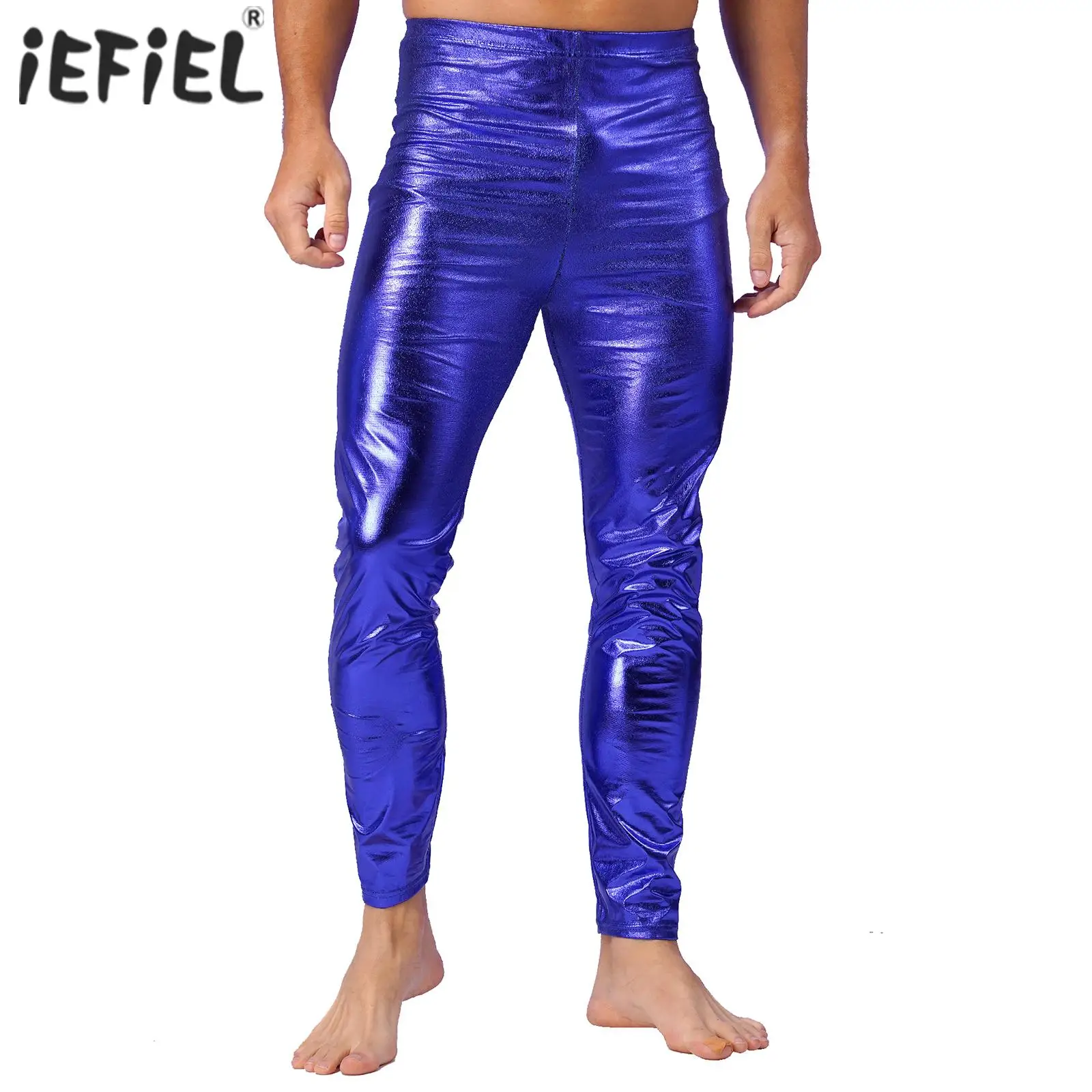 

Mens Straight Shiny Skinny Pants Leggings Nightclub Carnivals Jazz Dance Costume Halloween Metallic Pants for Pole Dancing