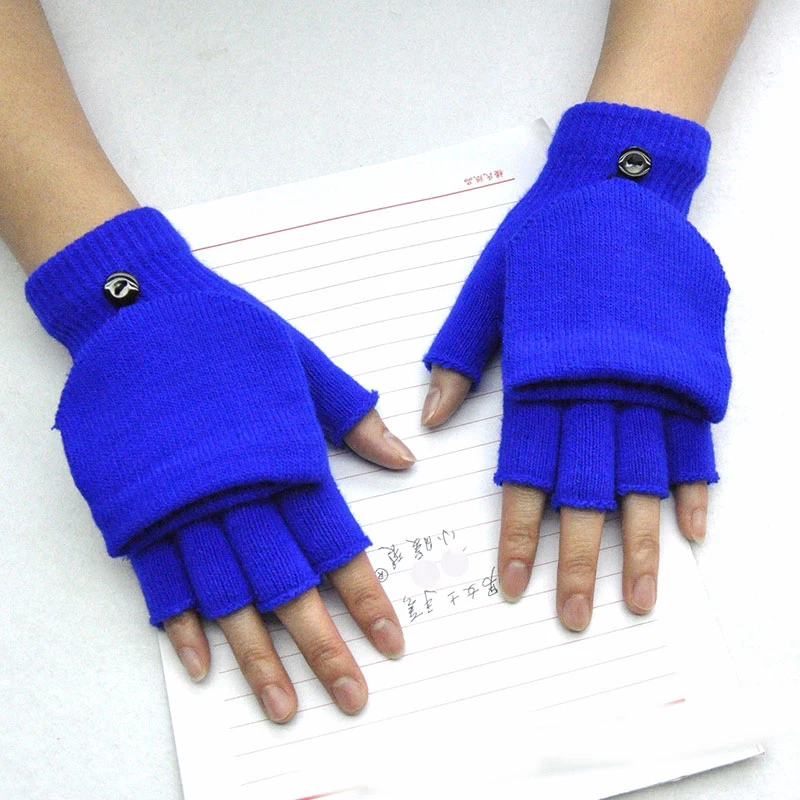 Knitting Woolen Without Fingers Mittens Solid Color Women Men Couple Gloves Handmade Thick Knitted Flip Cover Half Finger Gloves