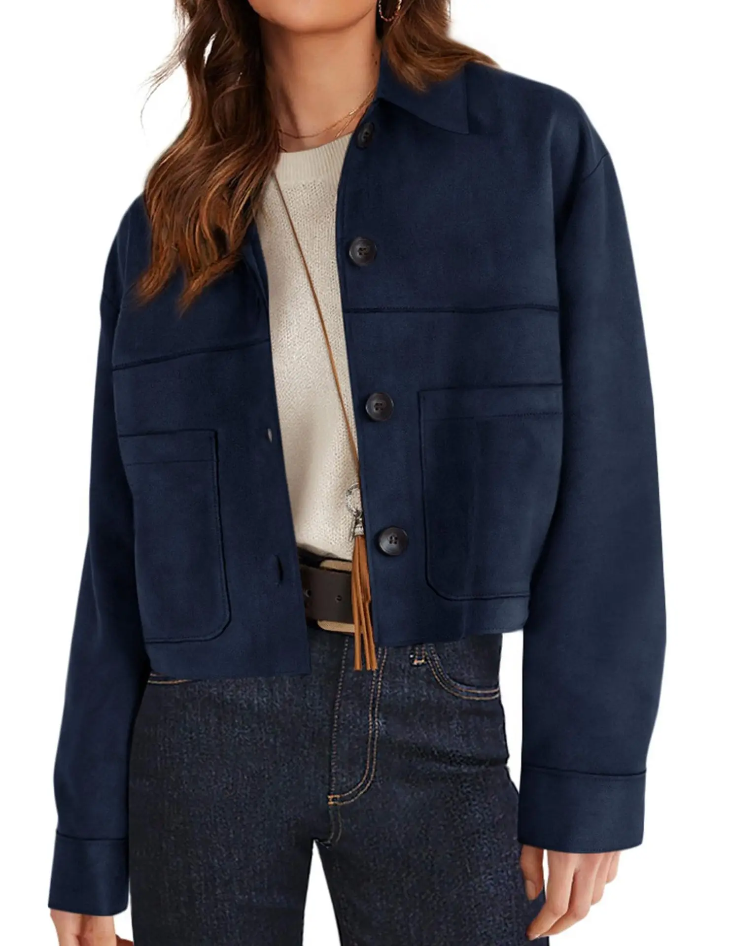 European American Herbst Winter Neue Damenjacke Imitation Wildleder Kurze Mode Lässig Außenhandel – Detail 16