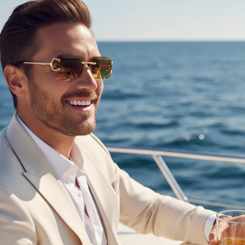 CATERSIDE Rectangular Sunglasses Men Rimless White Copper Small Square Sun Glasses For Women Gradient Lens Outdoor Eyewear UV400