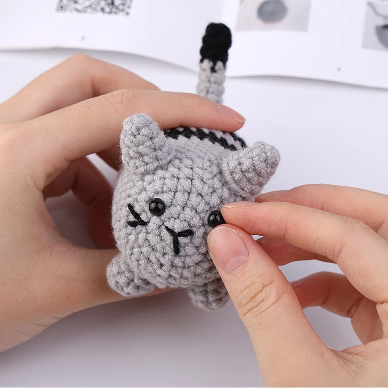 Crochet Cat Kit for Beginners With Video Tutorial Cotton Knitting Yarn Thread Needles Hooks Knit Tool Set DIY Craft