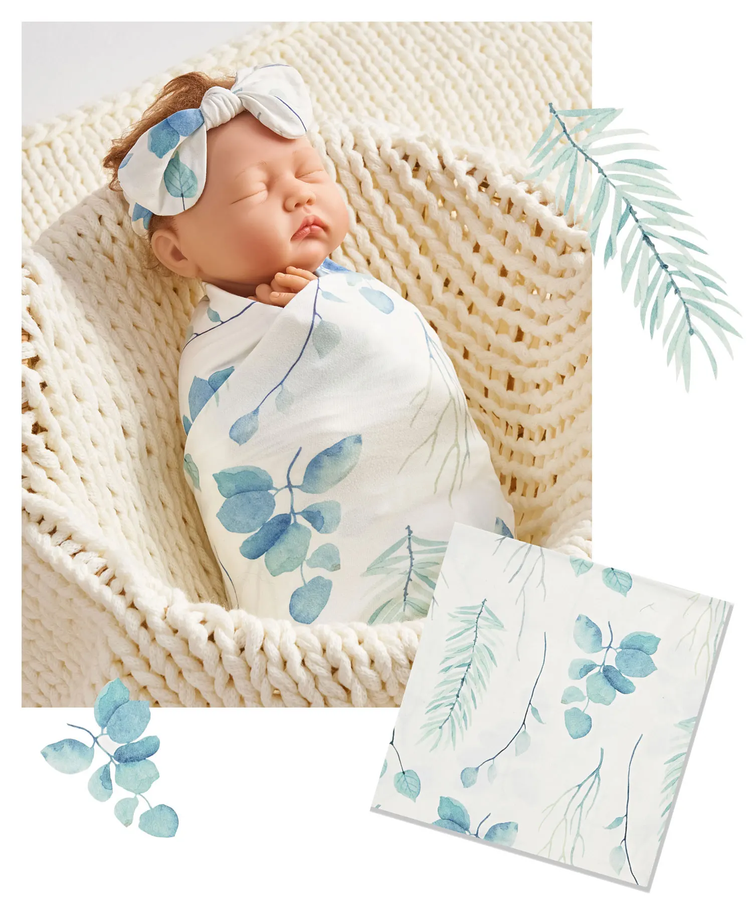 Insular 3pc Newborn Printed Scarf Fetal Cap Hair Band Baby Printed Scarf Baby Swaddling Towel Set Baby Wrapping Swaddle Blanket 6