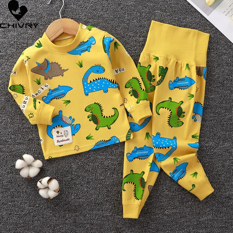 

New 2021 Kids Boys Girls Pajama Sets Cartoon Long Sleeve O-Neck T-Shirt Tops with Pants Toddler Baby Autumn Sleeping Clothes Set