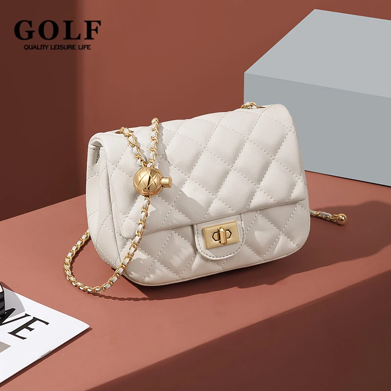 

GOLF Lingge Chain Womens Small Square Bag Leather Shoulder Mini Crossbody Bags Banquet Handbag New Fashion Items for Women 2024