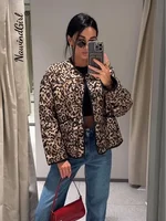 Vintage Leopard Cotton Coat  Women Loose O-neck Long Sleeve Single Breasted Pockets Jacket 2024 Autumn New Lady Casual Outwear 1
