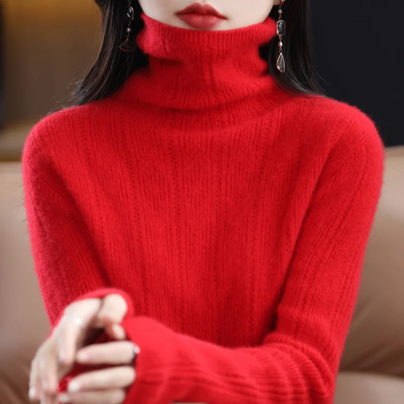 Fall/winter cashmere sweater 2023 100% Merino wool knitted solid color clothing women\'s high-necked knitted cashmere sweater