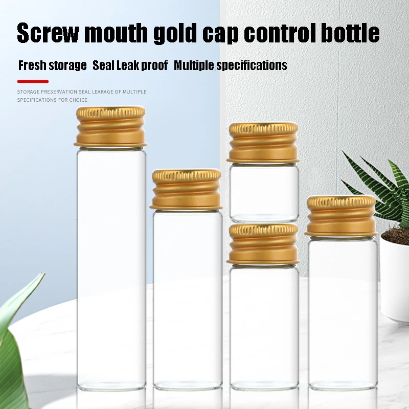 7/15/20/25/30ml Clear Glass Bottle With Aluminium Cap Travel Empty Refillable Bottles Gold Small Test Tube Candy Spices Storage 3