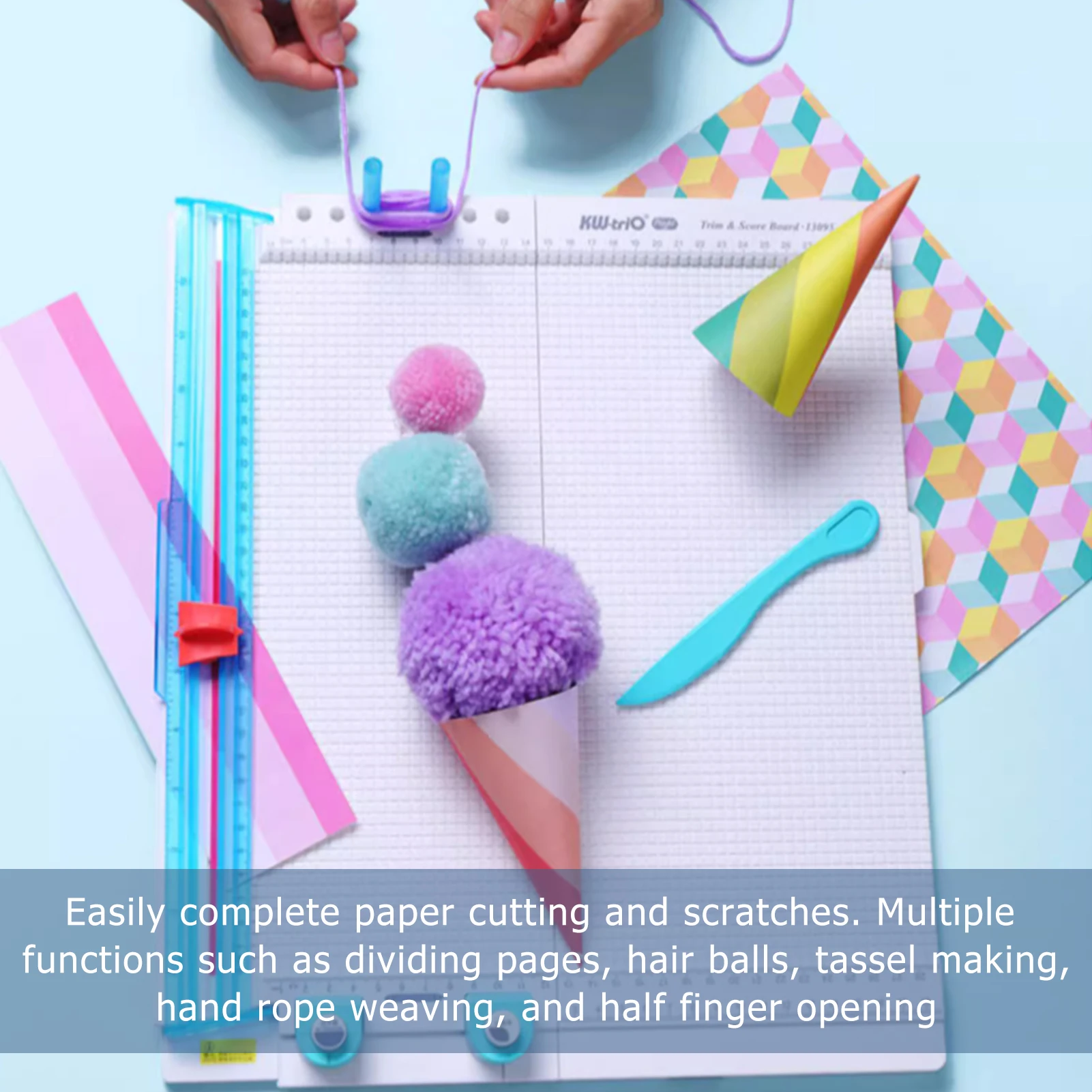 KW-trio 13095 Paper Trimmer Scoring Board 7 in 1 Craft Paper Cutter Blades Scoring Tool with Folding for Making Photo