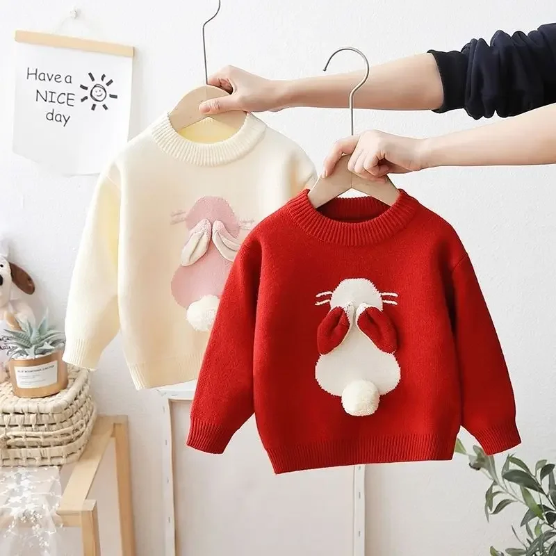 

Kids Girls Sweater Autumn and Winter Children's Clothes Plush Children's Baby Knitting Thickened Rabbit Sweater
