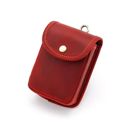 Vintage Genuine Leather Waist Bag and Card Holder - Mini Wallet and Key Organizer with Change Purse (Wine red)