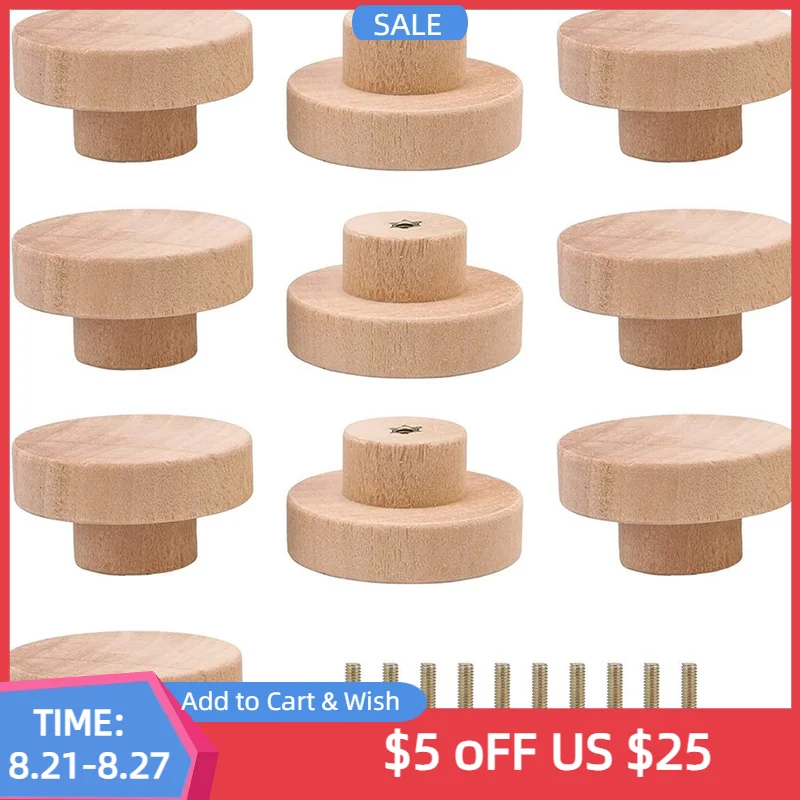 Round Wooden Knobs Unfinished Wood cupboard Furniture Drawer