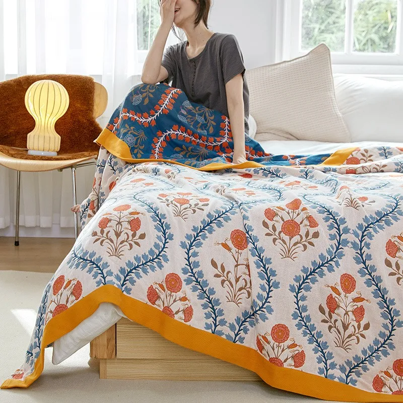 230x250cm 100% Muslin Cotton Blanket 4 Layers Cotton Gauze Warm Soft Throw Plaid Bed Cover Blankets Bedspread Sofa Throw Blanket 4