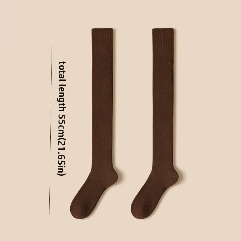 1 Pair Cozy Solid Color High Knee Socks Fleece-lined Keep Warm Women's Socks Thicken Long Socks Autumn and winter