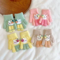 3-6Y Korean Cute Strawberry Rabbit Children Warm Gloves Autumn Winter Kindergarten Boys Girls Five Finger Mittens Students Glove 2
