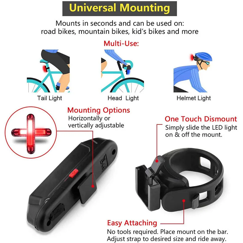 USB Rechargeable LED Bike Tail Light - 100 Lumens Bicycle Rear Lamp Accessory