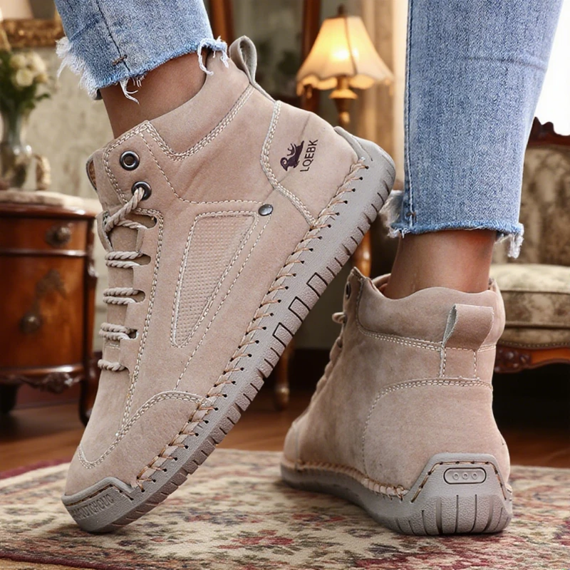 Women's Nude Boots High Top Retro Anti Slip Work Shoes Outdoor Shoes Soft Homme Classic Ankle Non-slip Flats Moccasin Sneakers