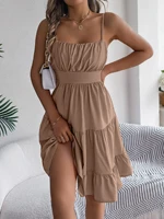 Casual Vacation Ruffled Camisole Dress Spring Summer Women's Solid Dresses for 2026 Valentine's Day Woman Clothing Pink Blue - Image 5
