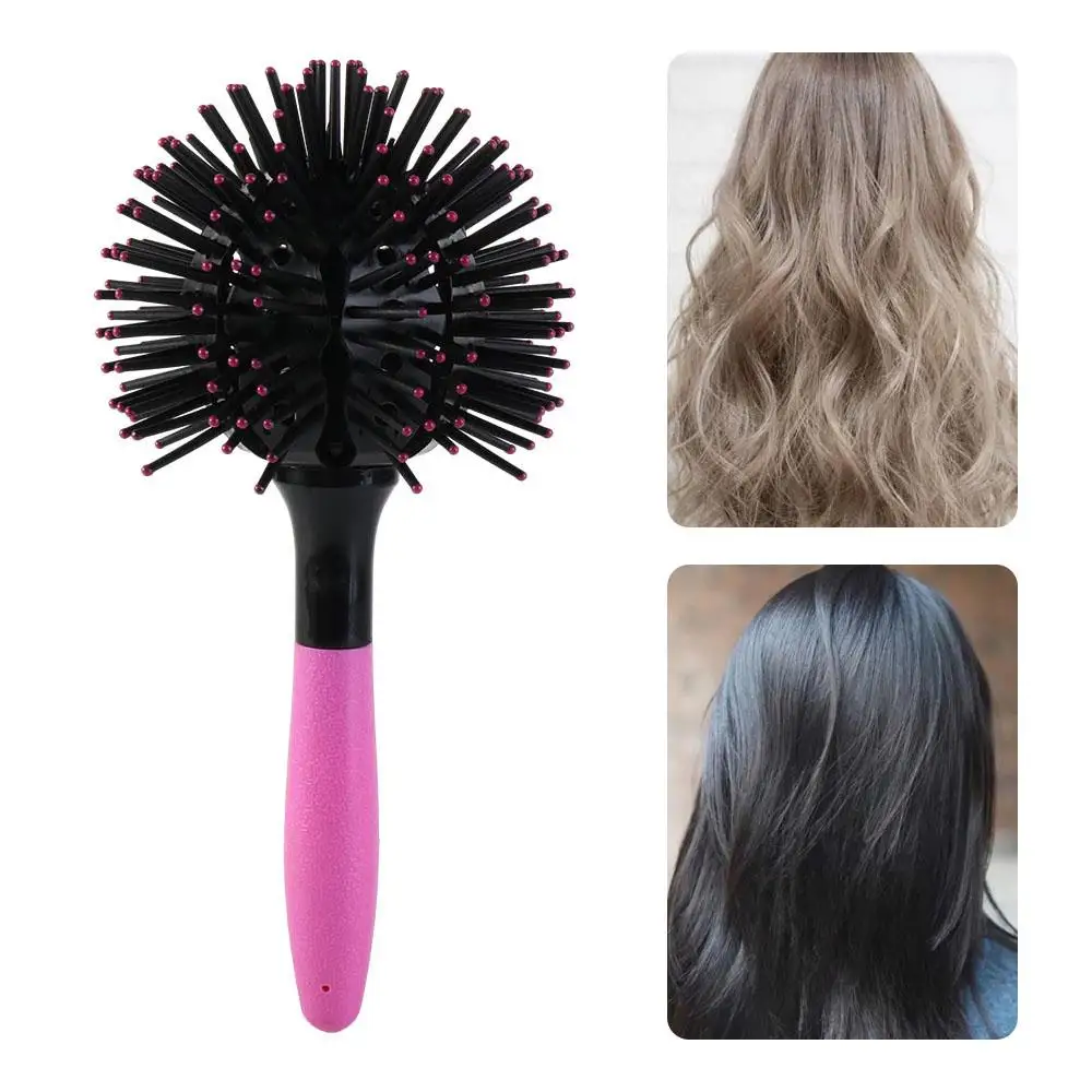 Plastic 3D Round Hair Brushes Comb Pink Spherical 360 Degree Ball Hairbrush Massage Heat Resistant Round Curly Hair Comb Barber